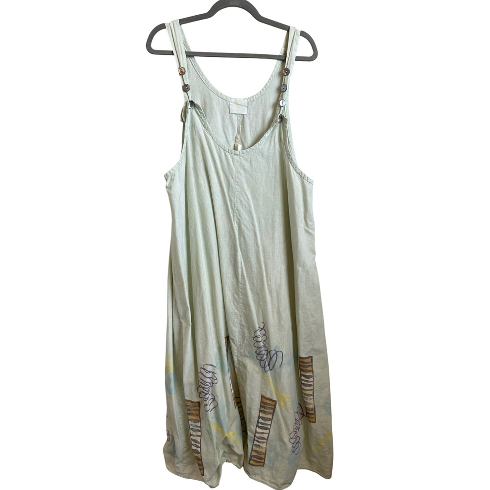 Blue Fish Clothing Vintage Linen Hand Printed Dress Mint Green Size 2